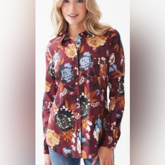 Floral Button-Up Shirt - Burgundy Multi - Picture 1 of 7